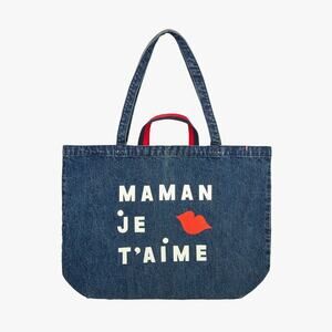 Clare V. Jumbo Tote Bag Graphic Blue Denim Printed Tote.